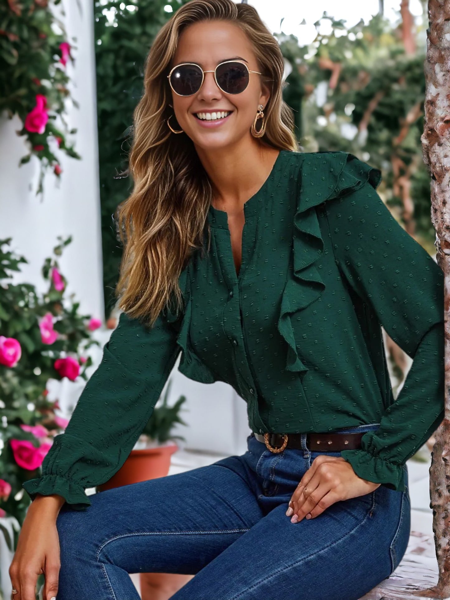 Clip Dot Ruffle Blouse