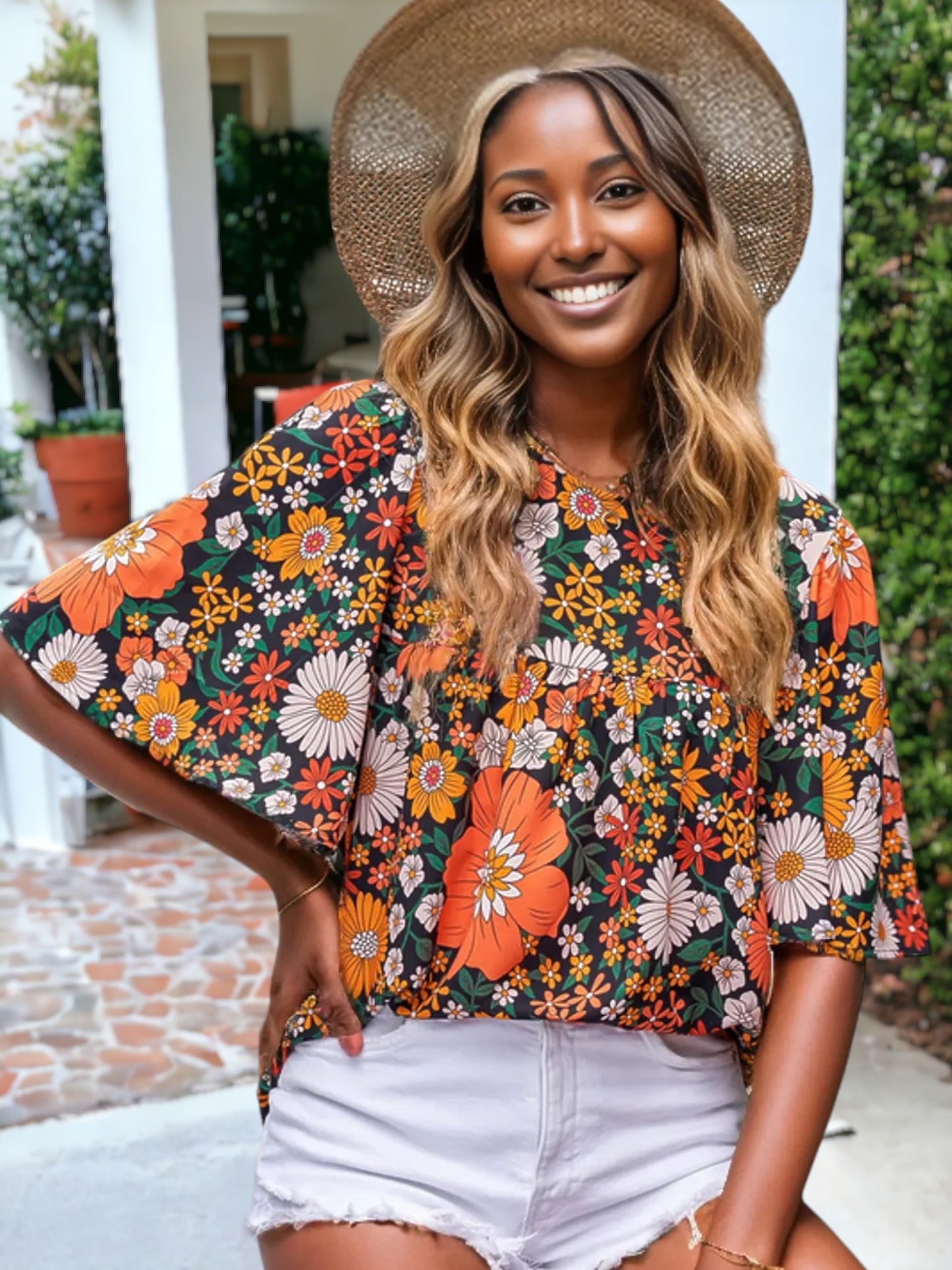 Blusa bohemia con estampado floral