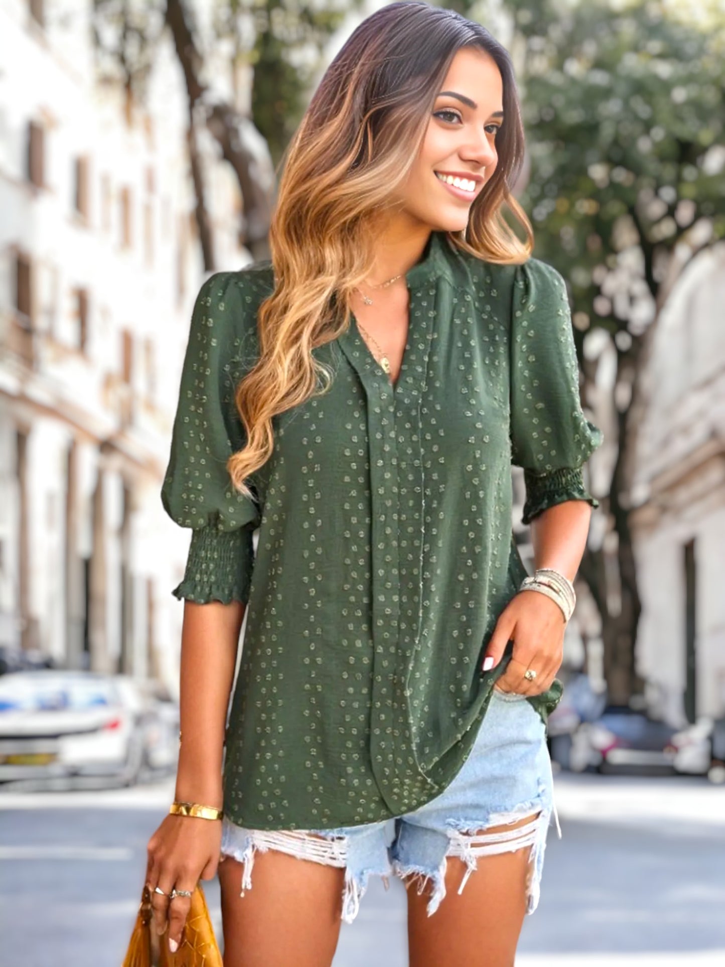 Textured Flat Collar Blouse