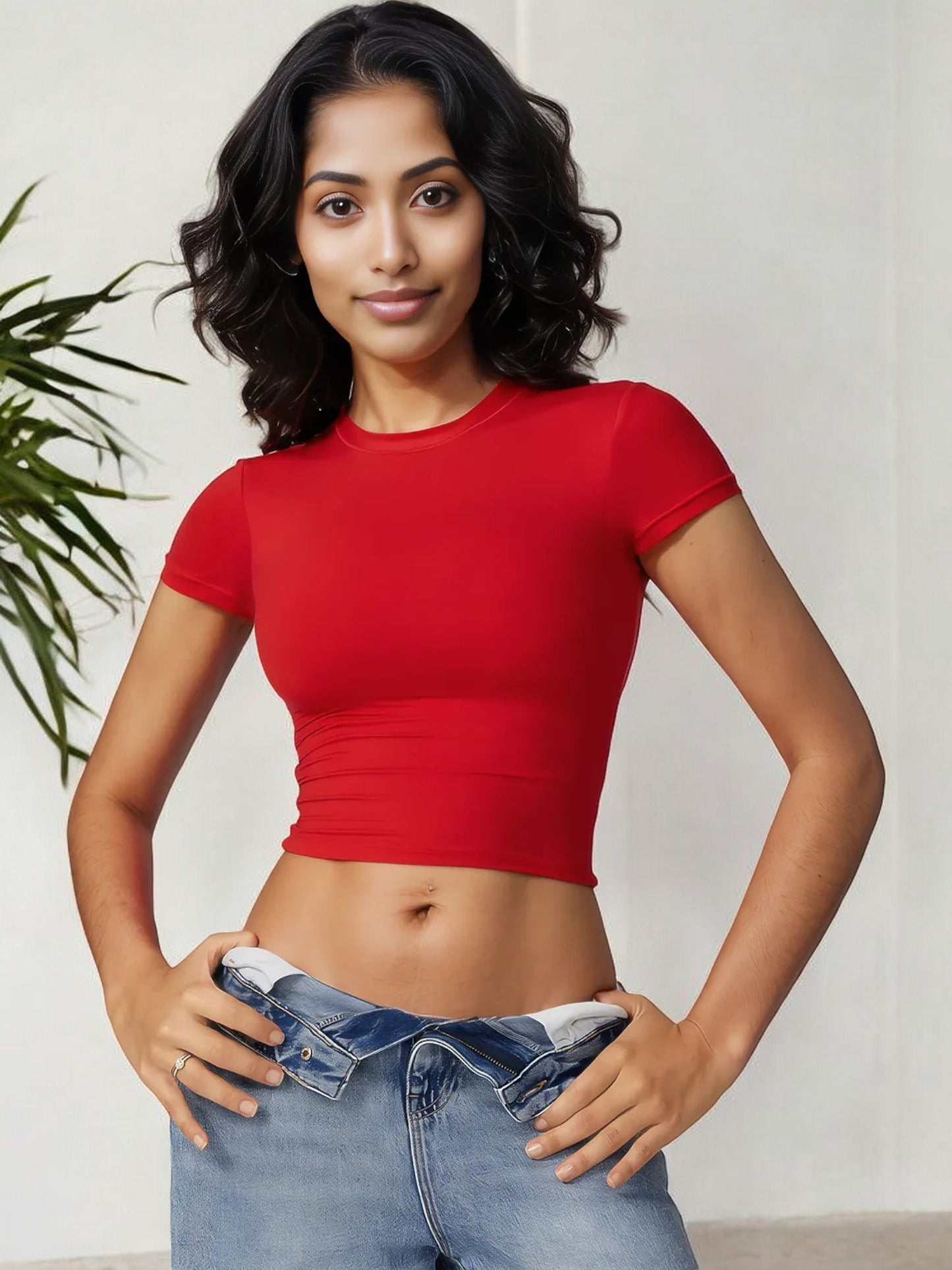 Women's Short Sleeve Athletic Crop Top with Ruched Side Detail