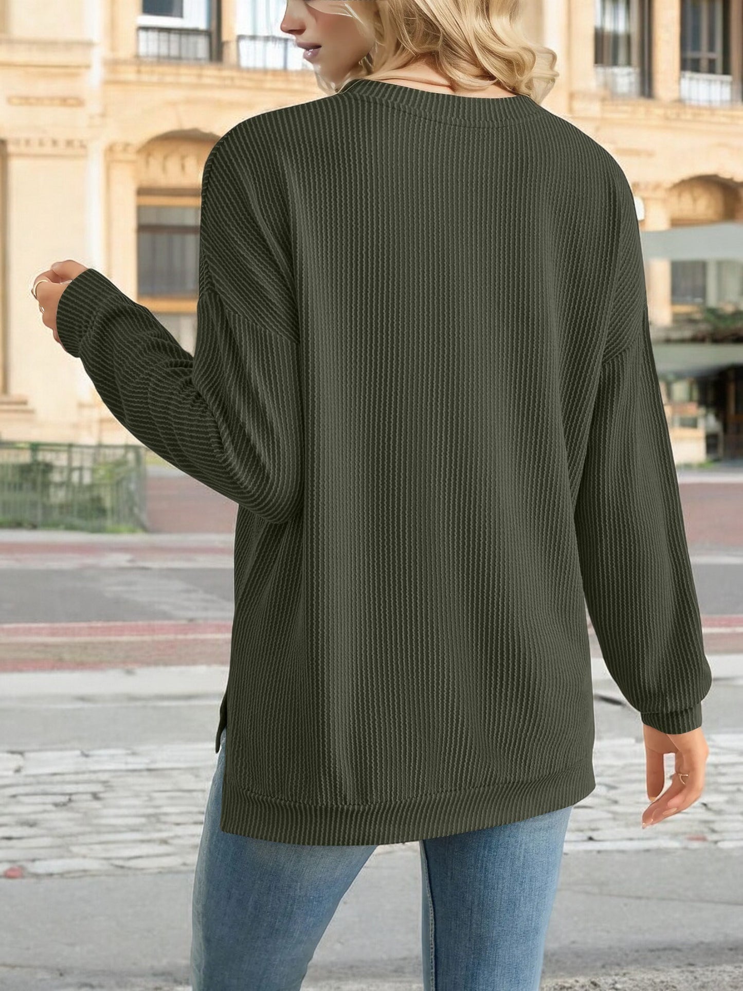 Anna-Kaci Women's Oversized Long Sleeve Knit Top with Ribbed Texture