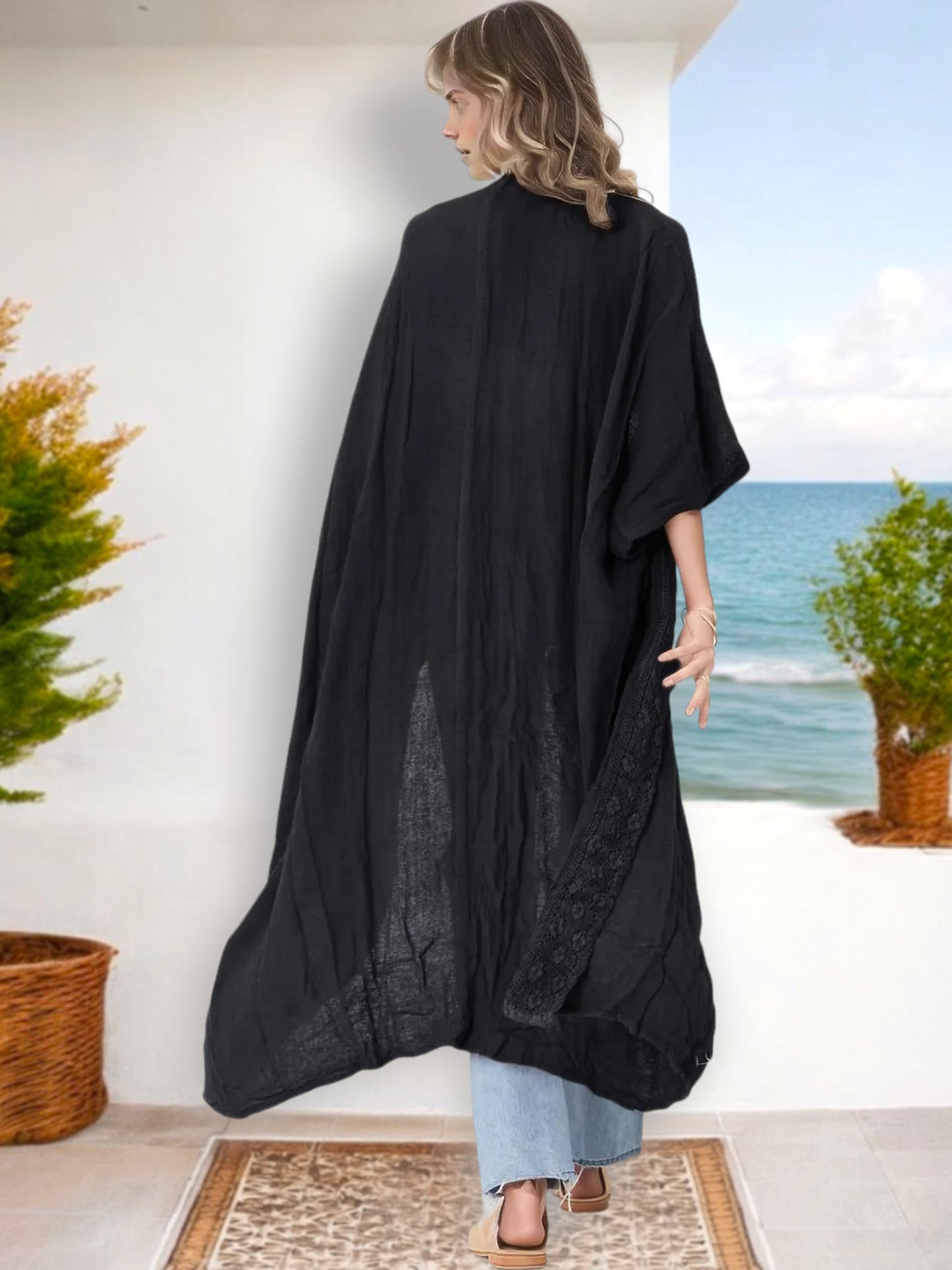 Kimono ligero, holgado, abierto al frente y con mangas anchas para mujer de Anna-Kaci