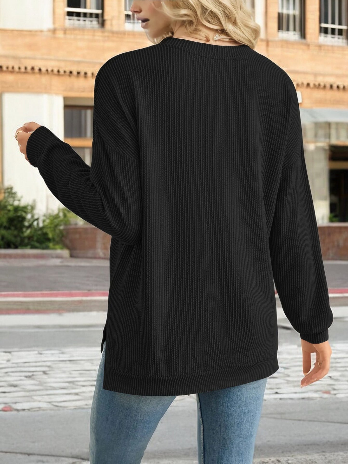 Anna-Kaci Women's Oversized Long Sleeve Knit Top with Ribbed Texture
