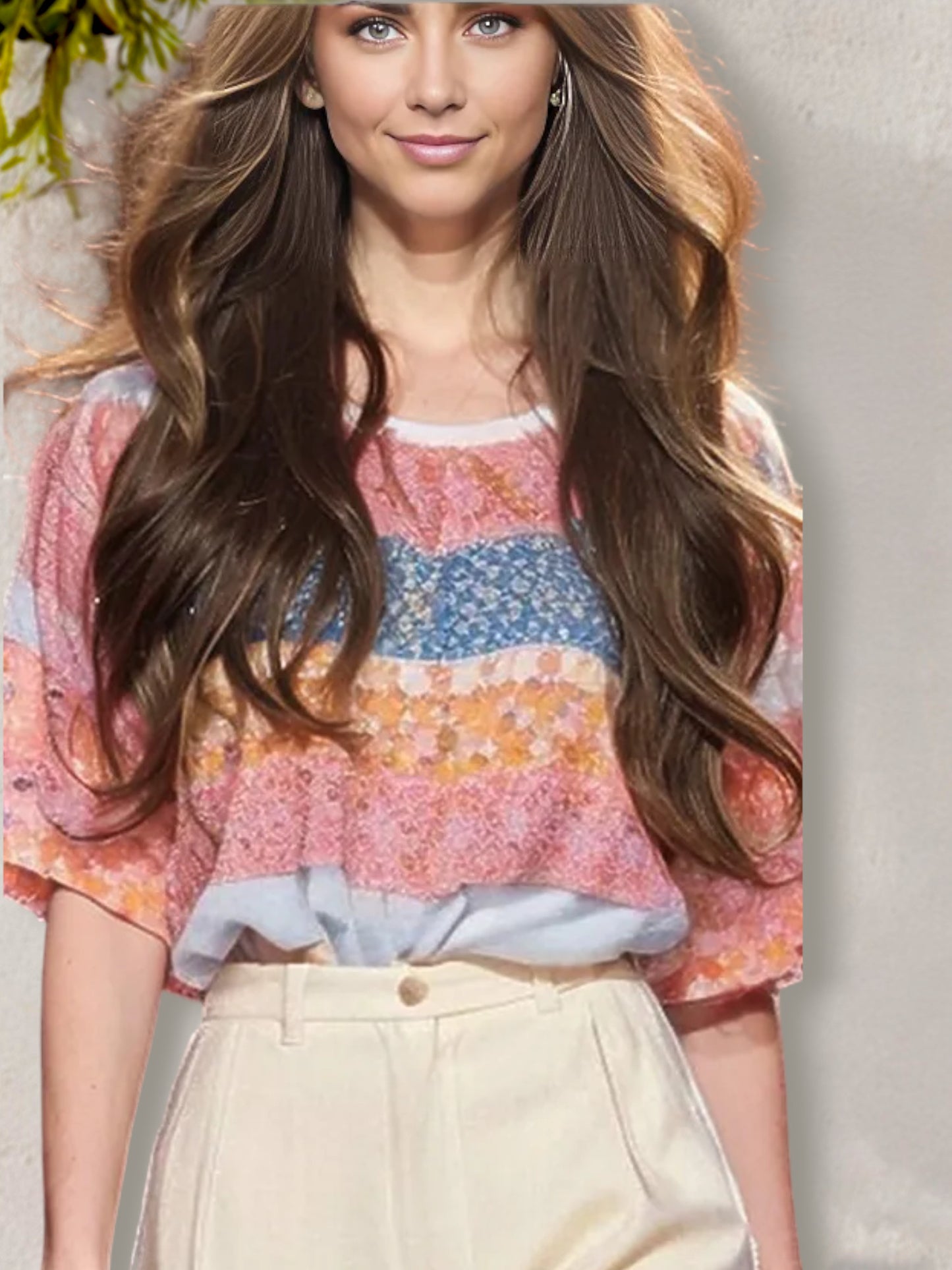Blusa de patchwork con estampado floral, mangas con volados y corte holgado para mujer de Anna-Kaci