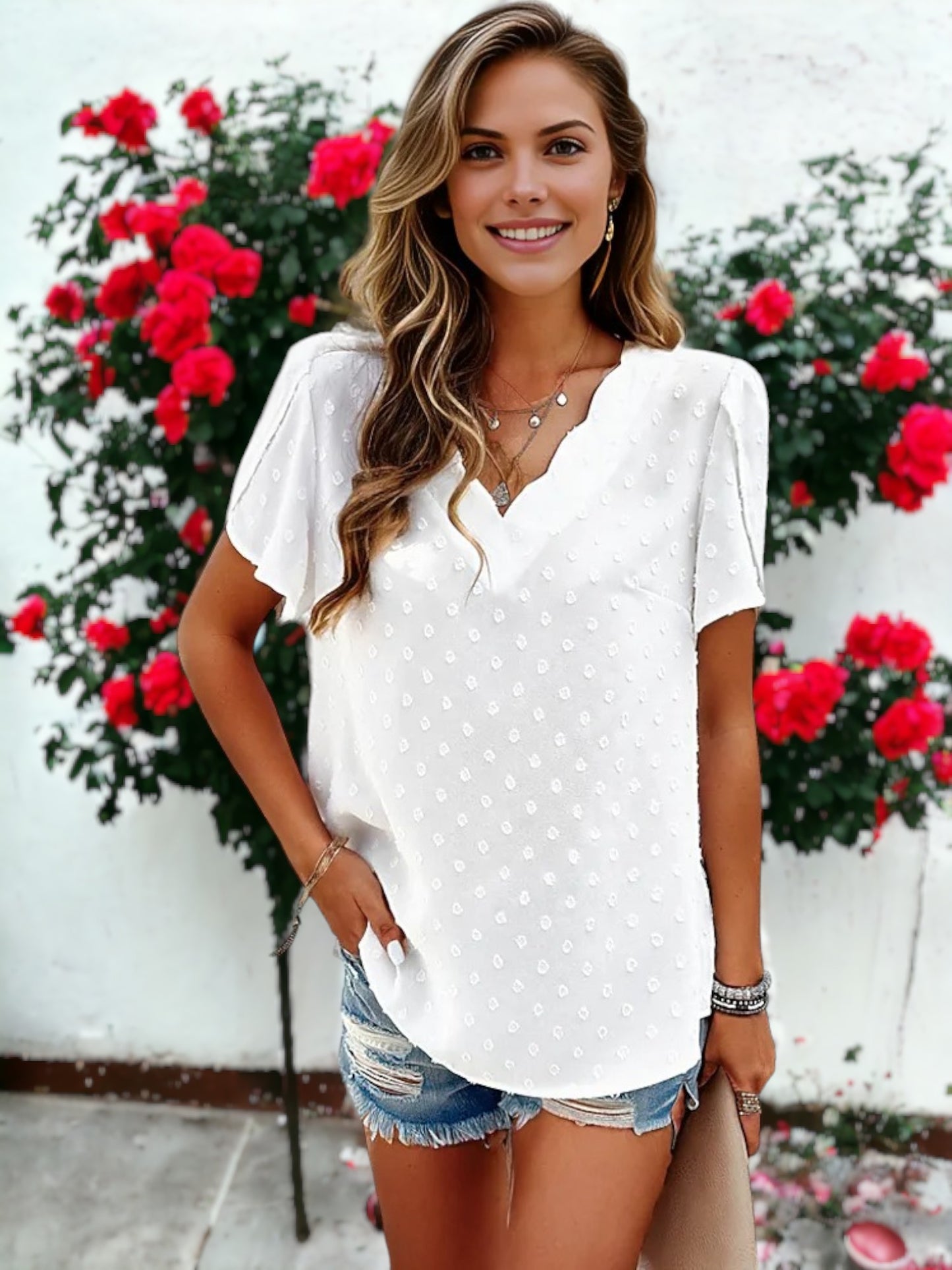 Blusa con escote en V y mangas de loto