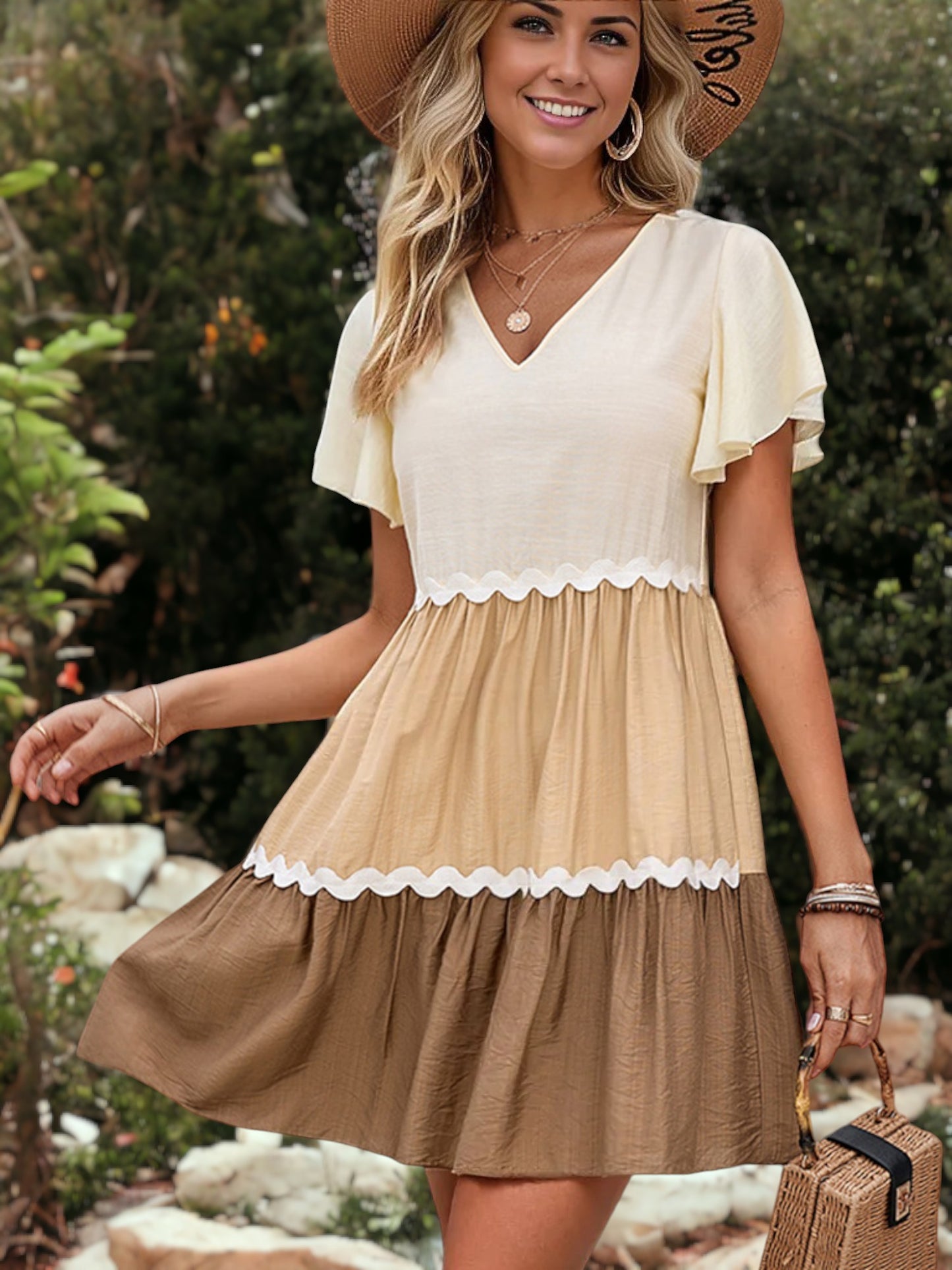 Tri-Toned Ruffle Mini Dress For Women