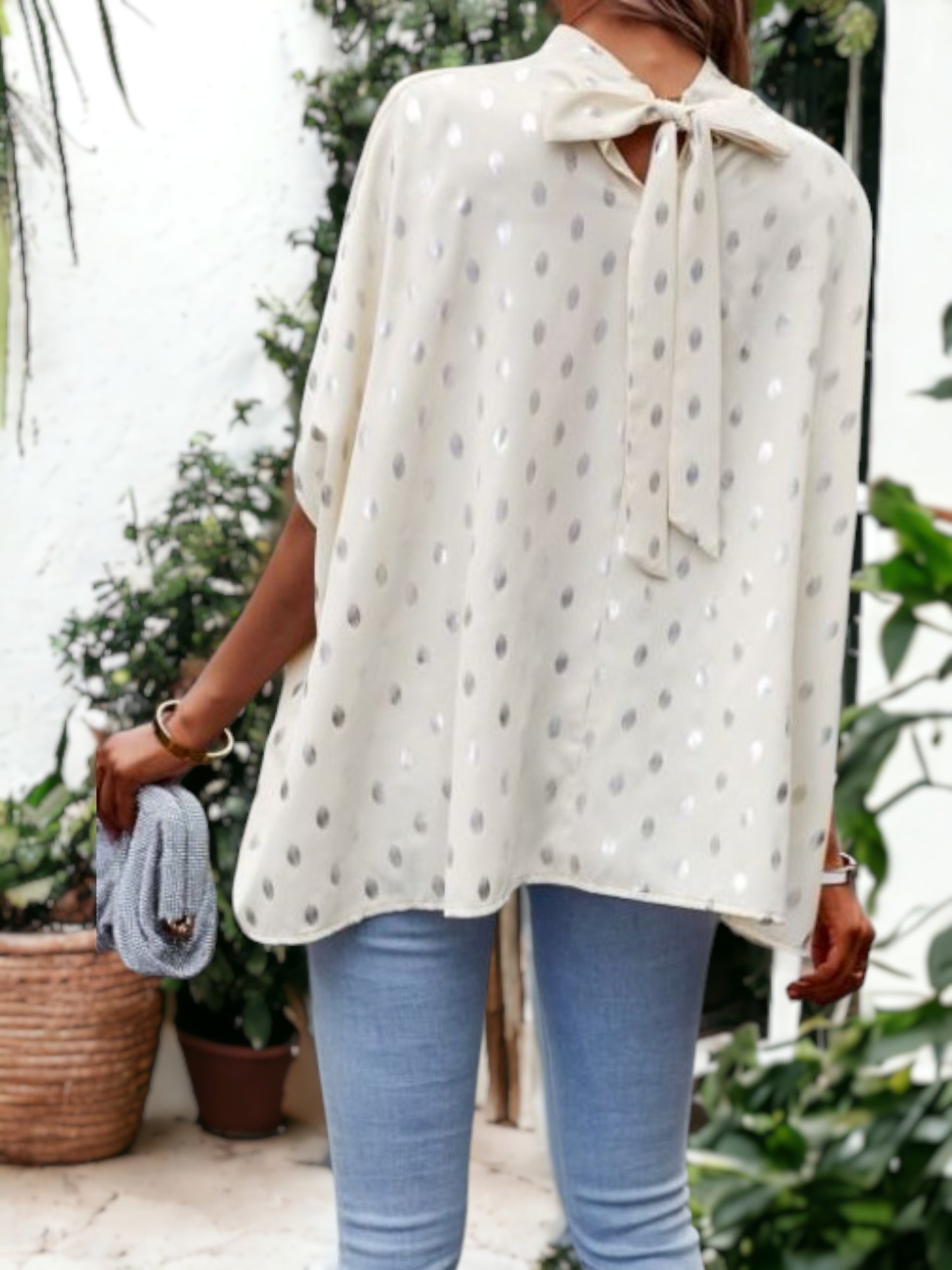 Spotted Print Dolman Sleeve Blouse