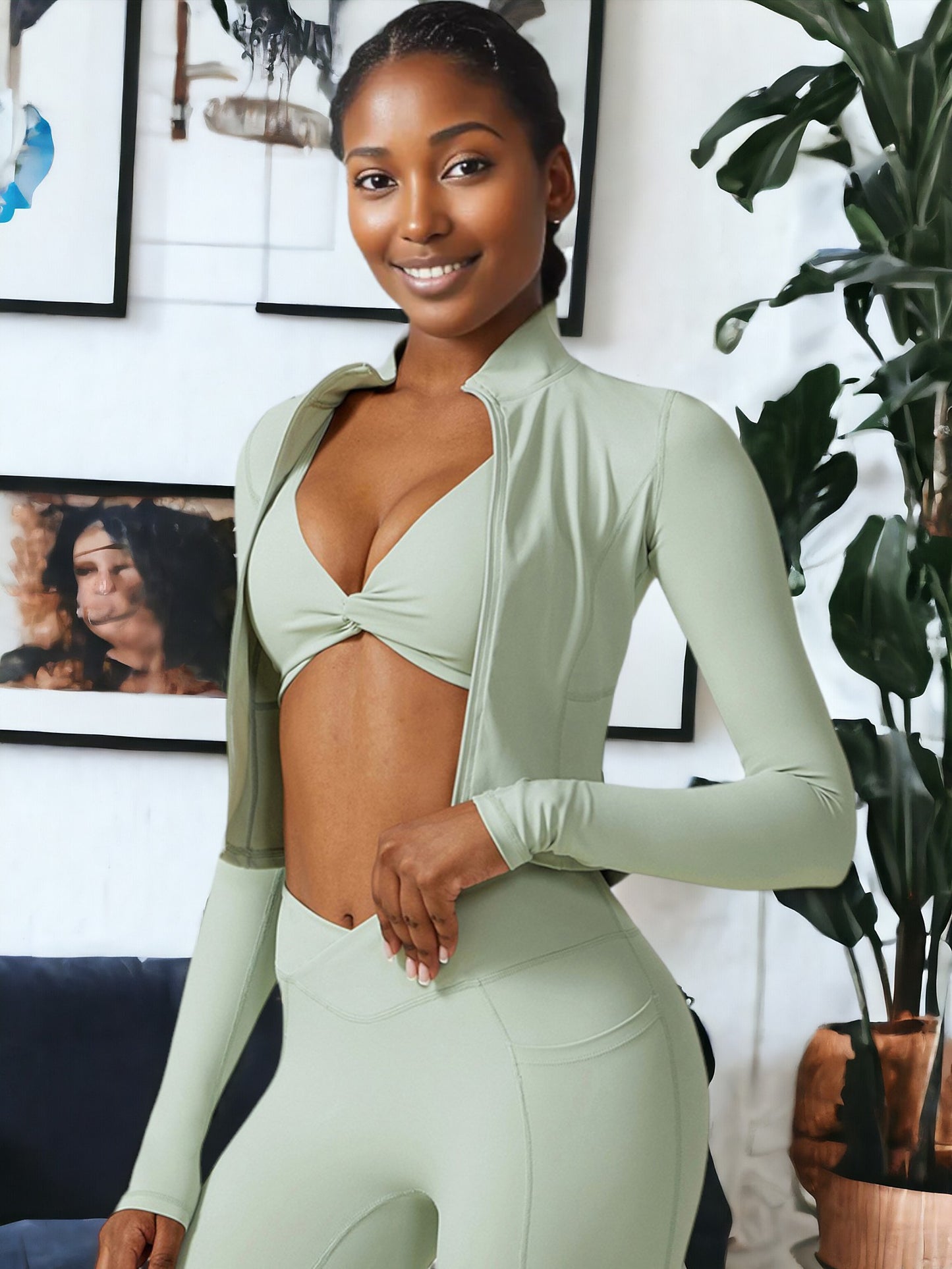 Chaqueta deportiva ajustada de secado rápido con cremallera frontal y mangas largas