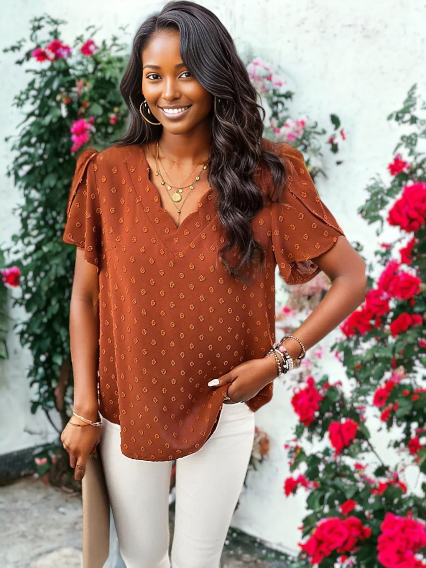 Blusa con escote en V y mangas de loto