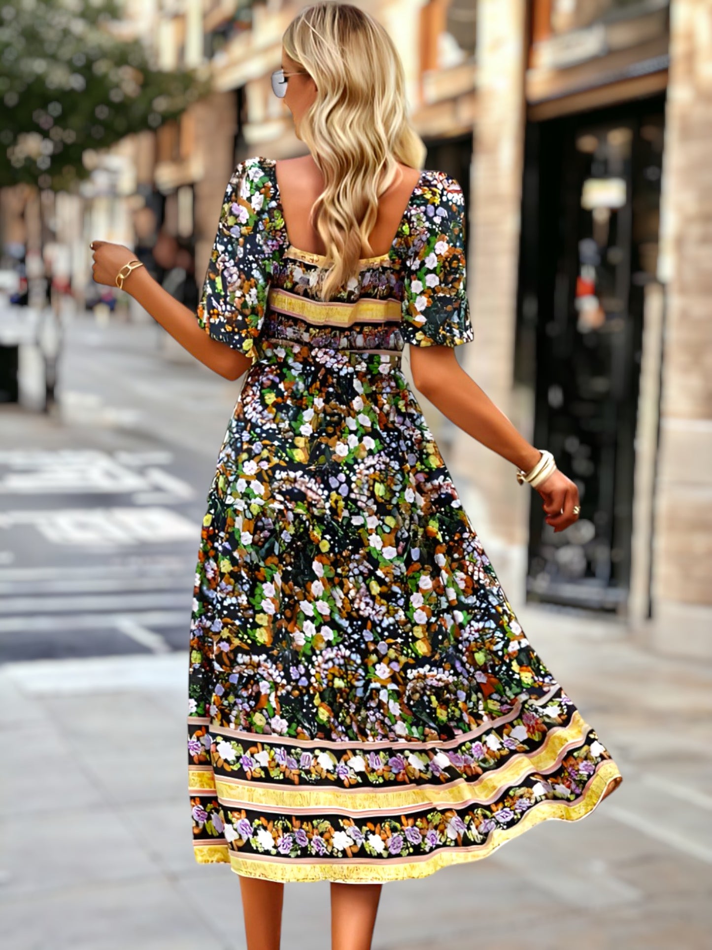 Vestido midi vintage con escote cuadrado