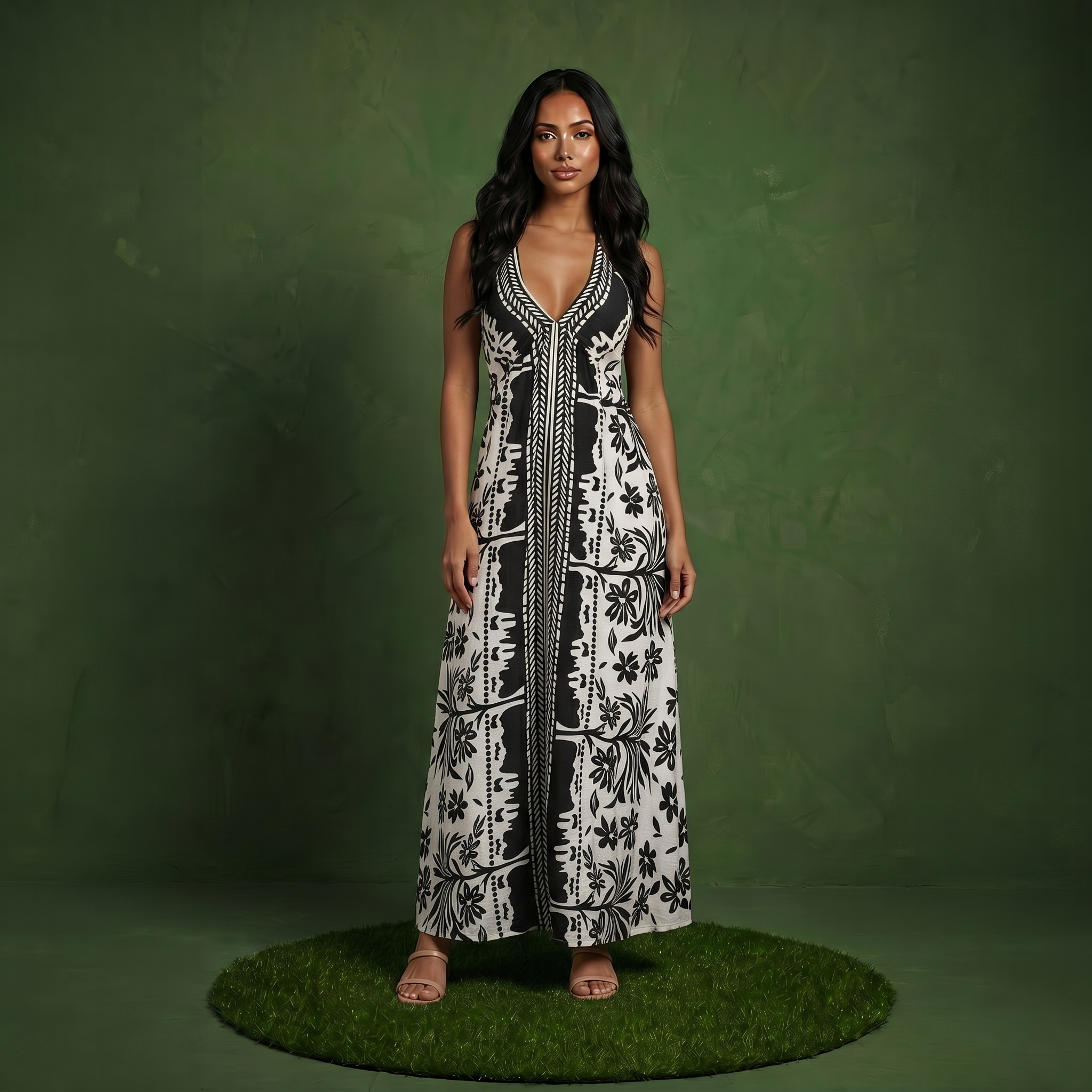 Women's Halter Maxi Dress Open Flowy Printed