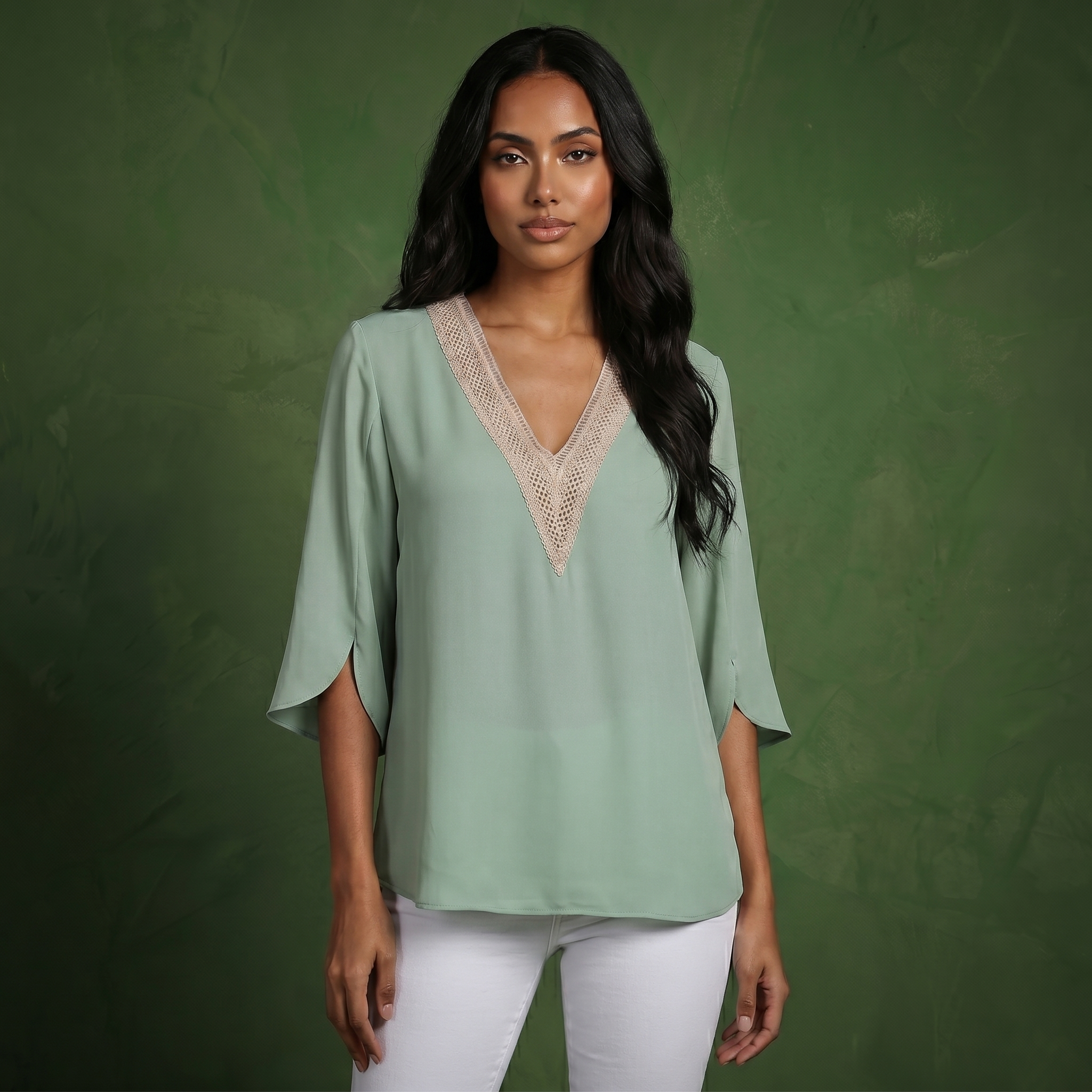 Women's Split Sleeve V-Neck Blouse Crochet | Anna-Kaci