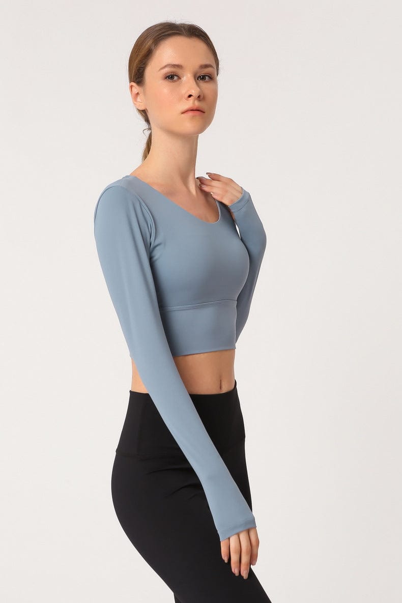 Long Sleeve Fitted Sport Shirt with Open Criss Cross Back