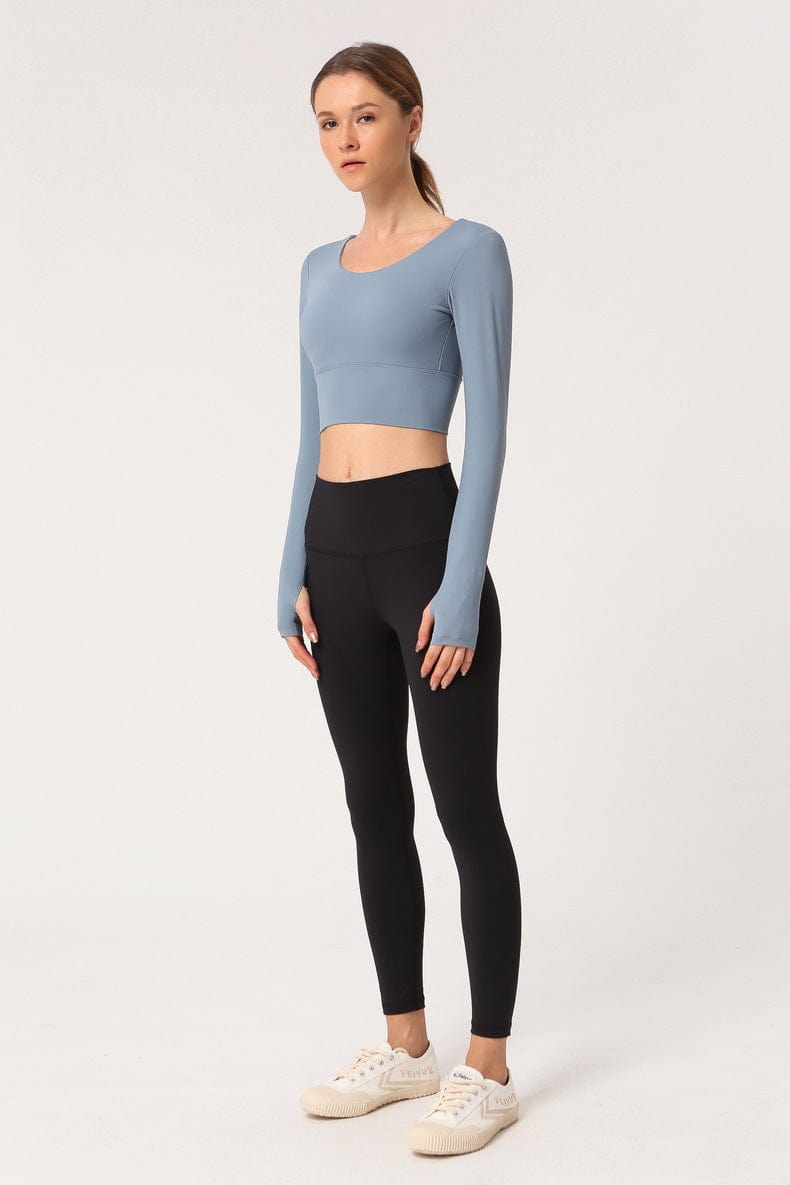 Long Sleeve Fitted Sport Shirt with Open Criss Cross Back