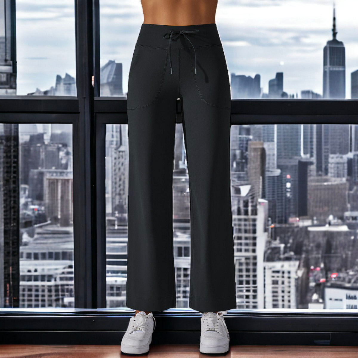 Pantalones de pierna recta con lazo en la cintura