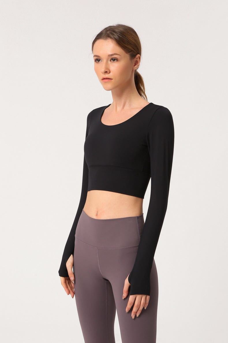 Long Sleeve Fitted Sport Shirt with Open Criss Cross Back