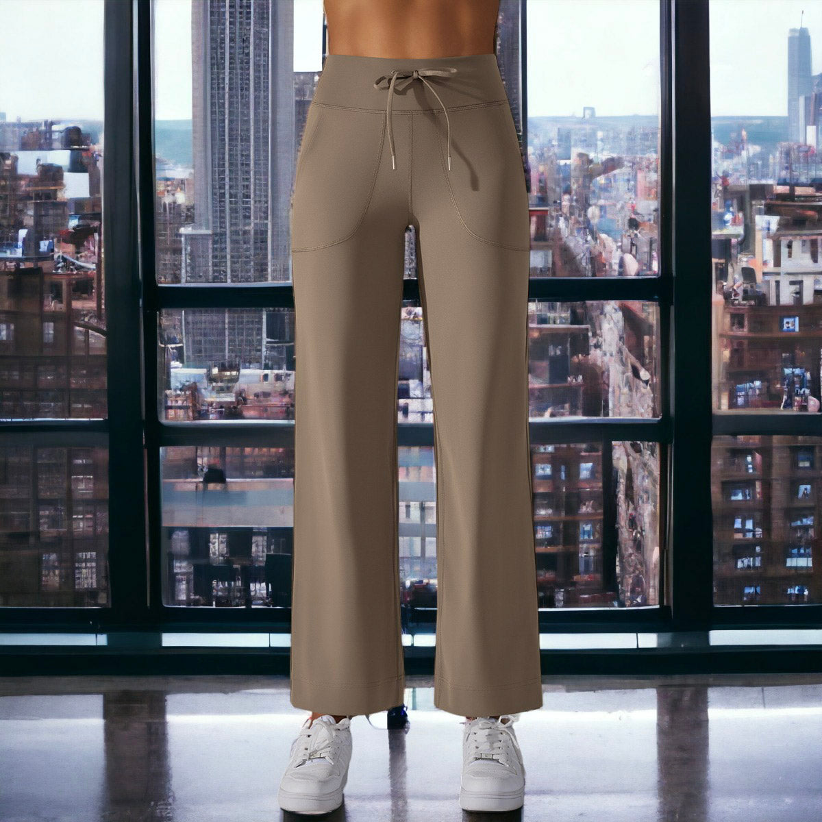 Pantalones de pierna recta con lazo en la cintura