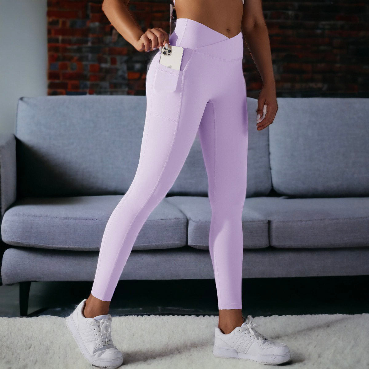 Leggings con bolsillos superpuestos en la cintura en forma de V
