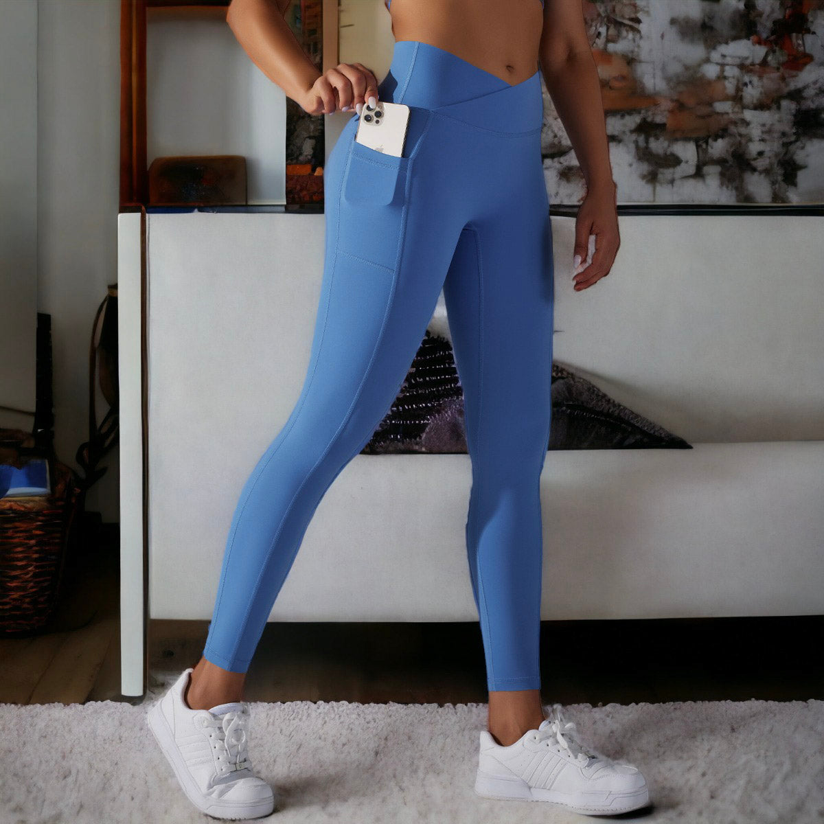 Leggings con bolsillos superpuestos en la cintura en forma de V