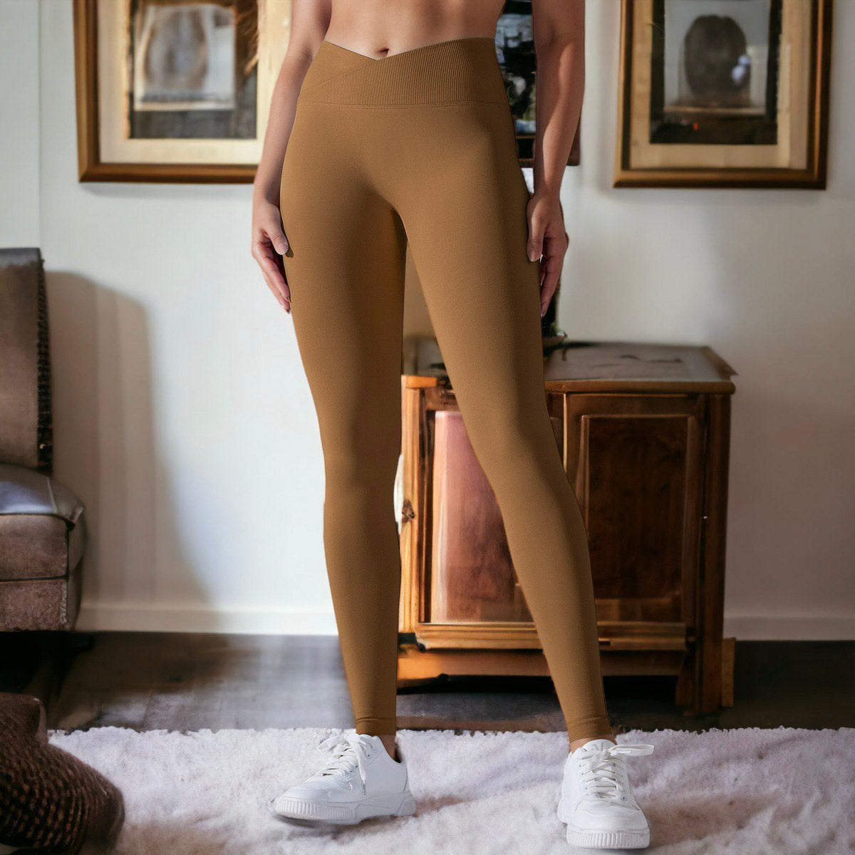 Leggings deportivos con cintura en V y canalé
