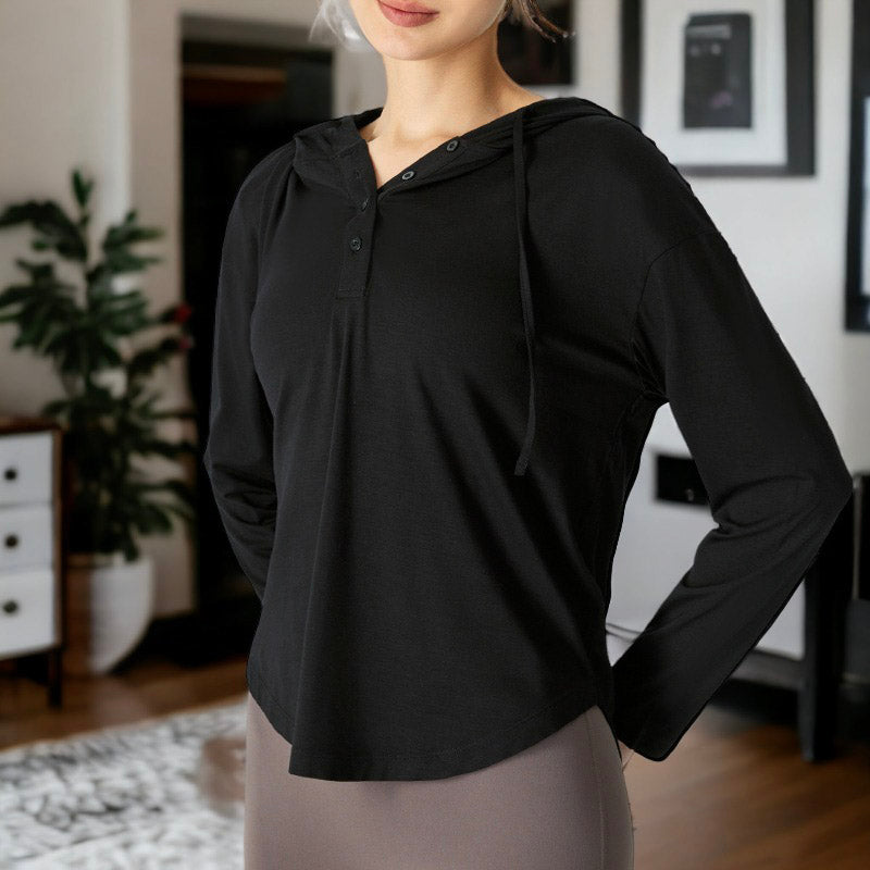 Sudadera con capucha Henley con botones y hombros caídos