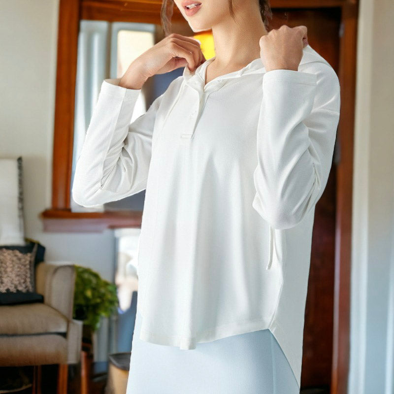 Sudadera con capucha Henley con botones y hombros caídos