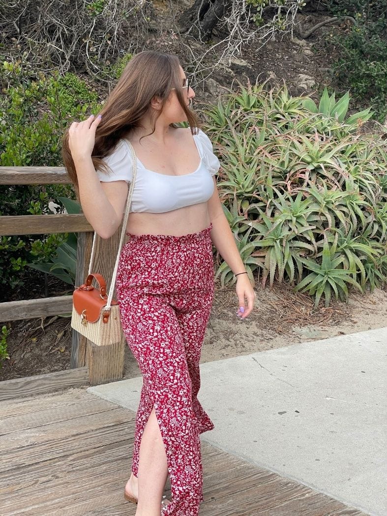 Shirred High Waist Floral Pants