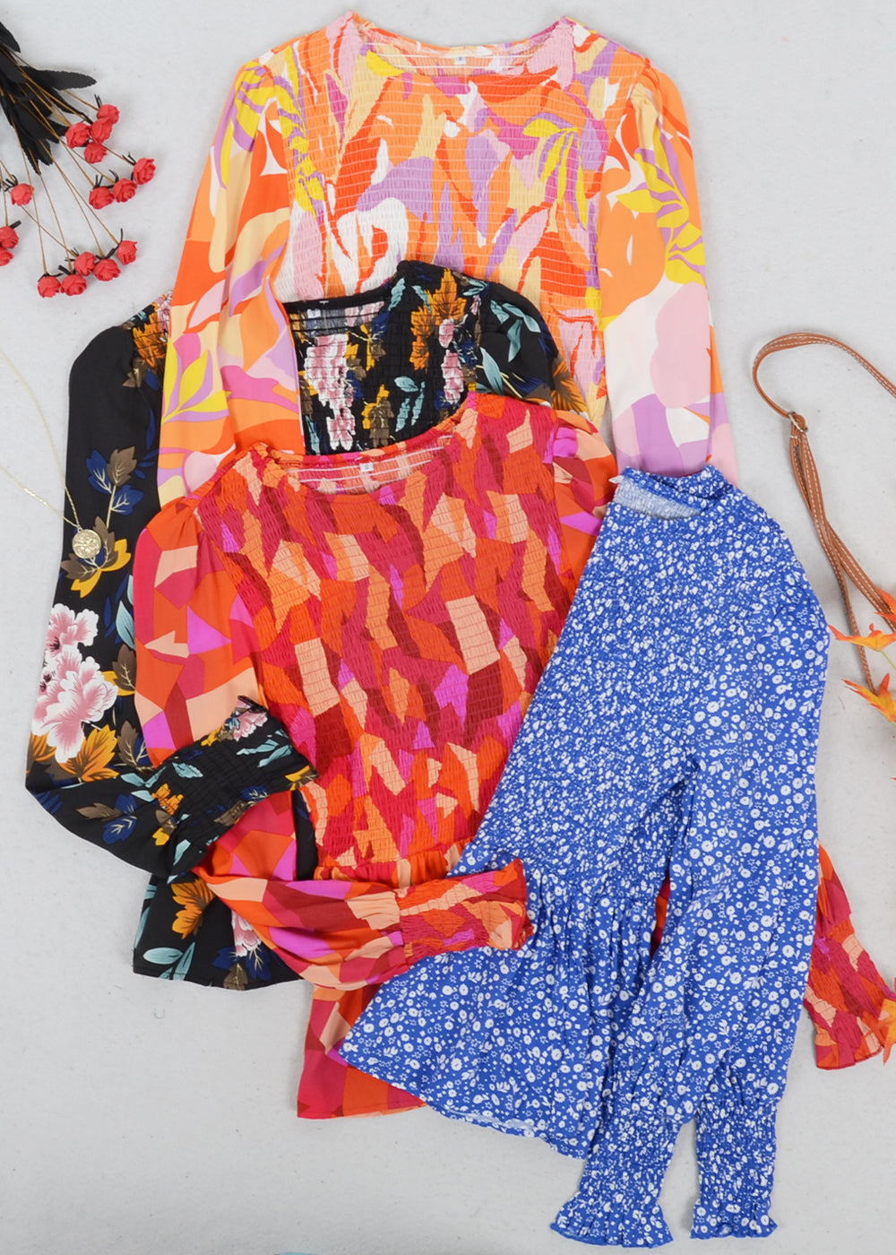 Shirred Floral Print Peplum Blouse