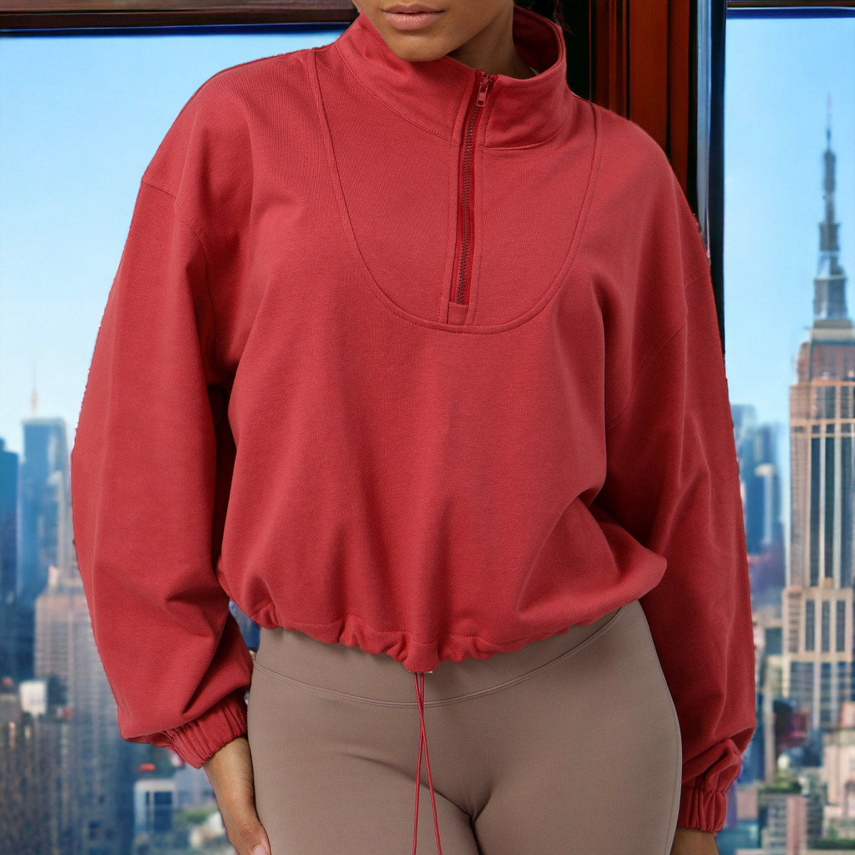 Chaqueta deportiva informal de manga larga holgada con cremallera