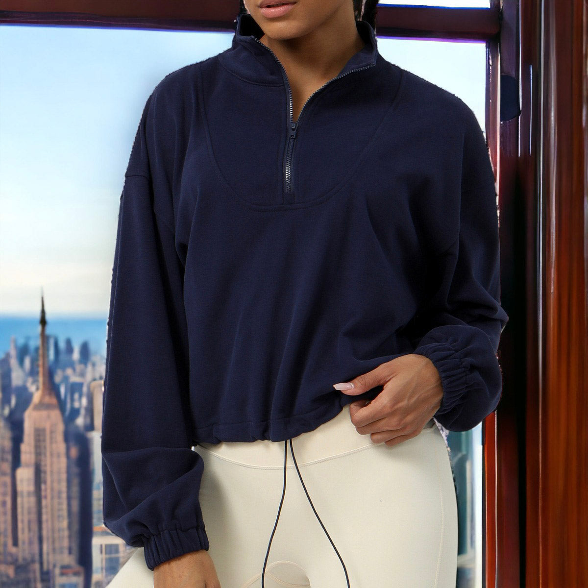 Chaqueta deportiva informal de manga larga holgada con cremallera