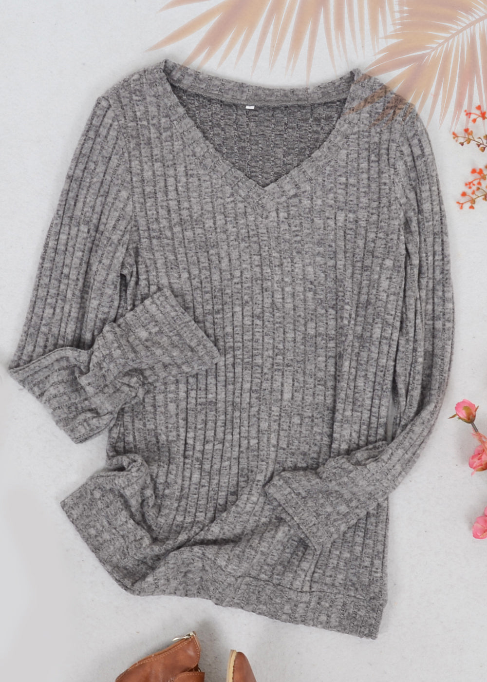 Suéter de punto acanalado de color liso