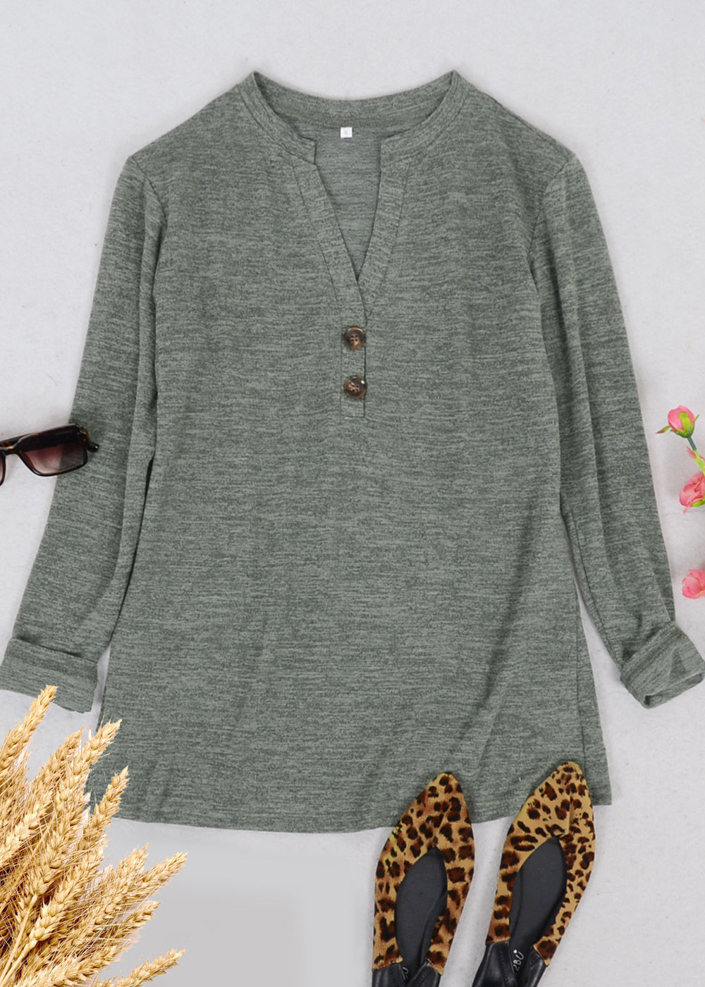 Split V Neck Button Front Sweater