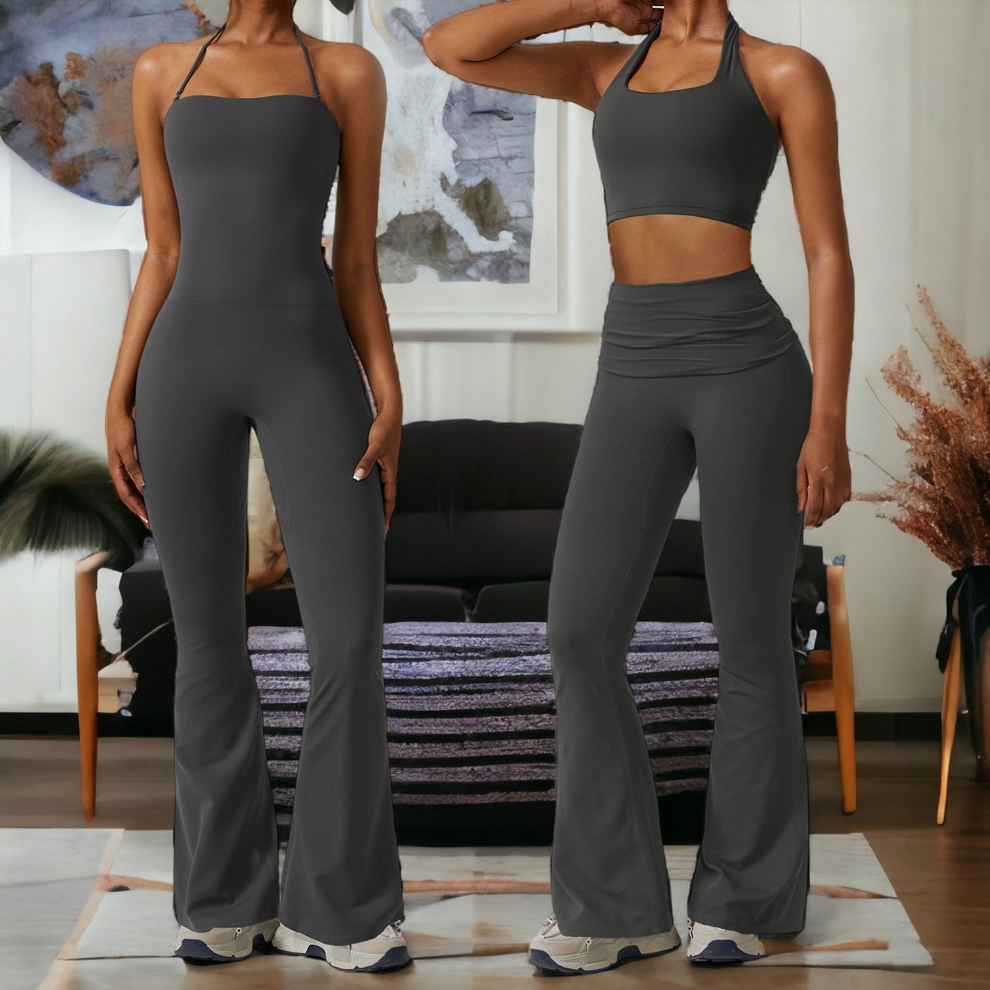 Leggings acampanados con cintura alta y fruncidos