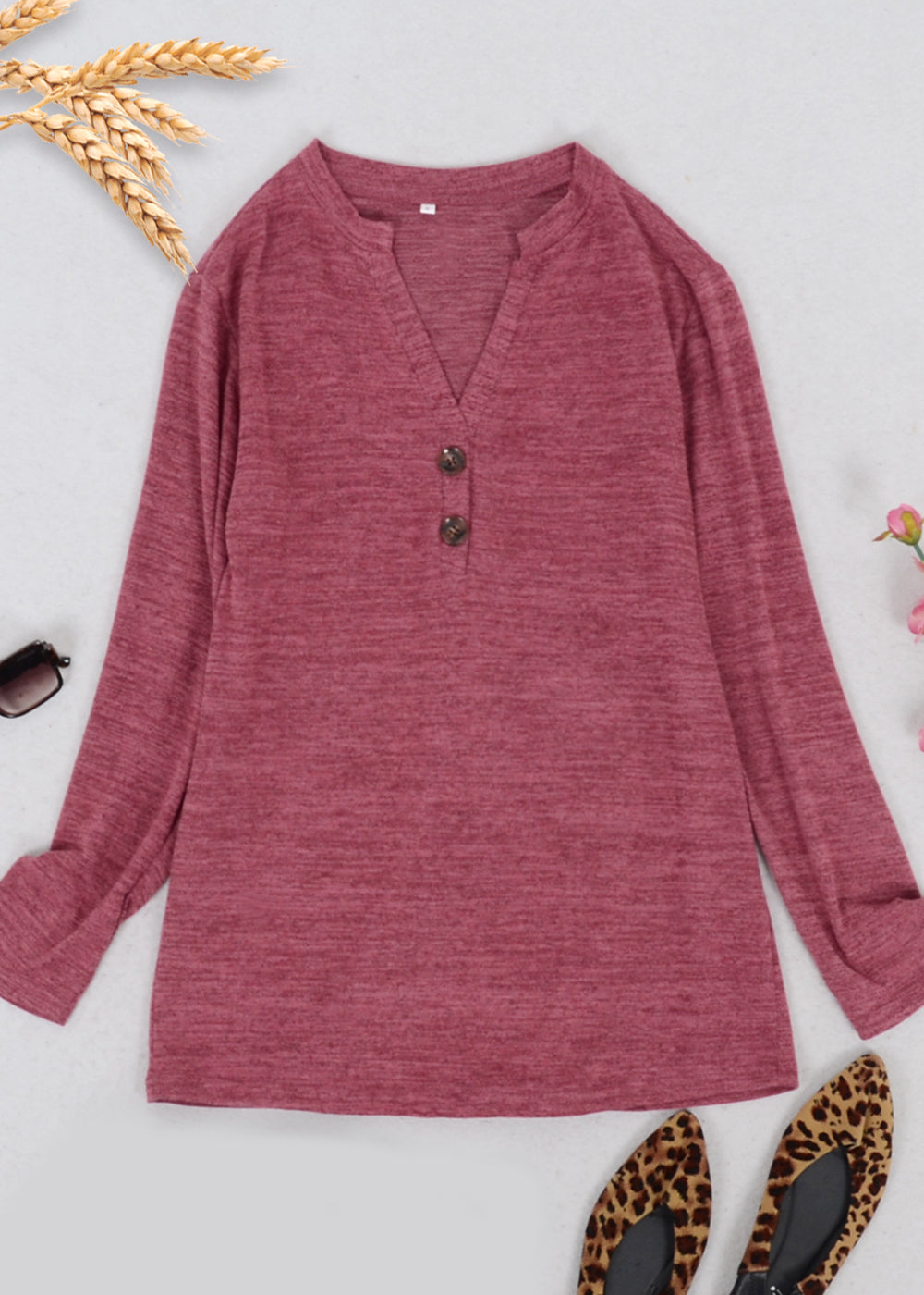 Split V Neck Button Front Sweater