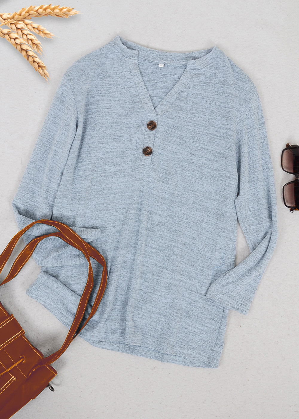 Split V Neck Button Front Sweater