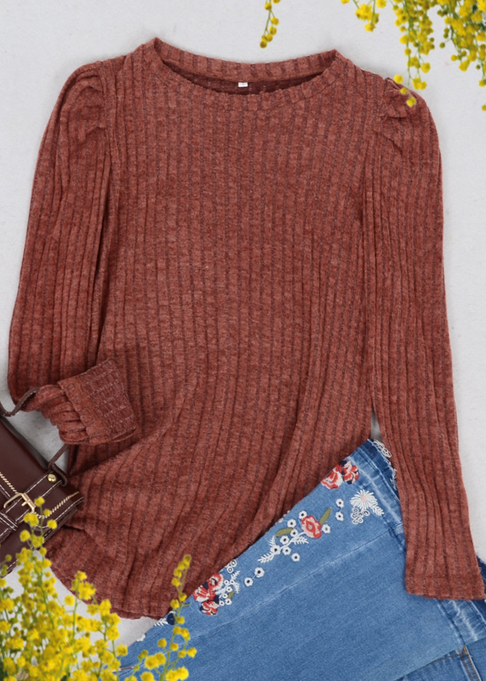 Pleated Long Sleeve Knit Sweater