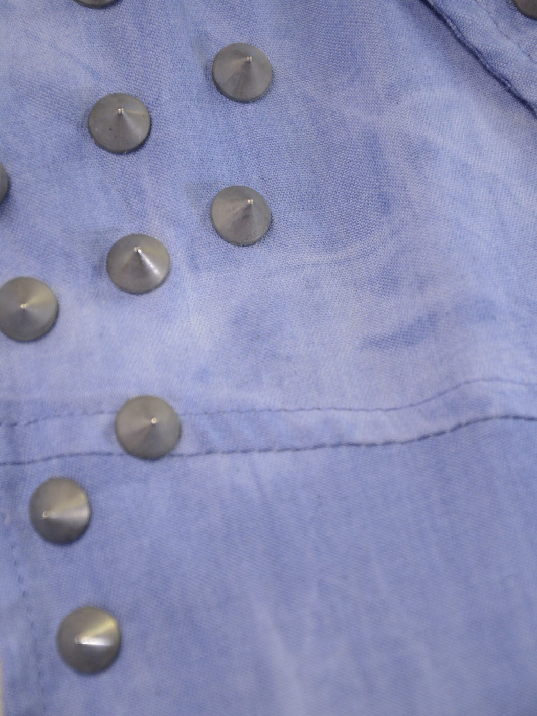 Lush Tie Dye Denim Sleeveless Collared Top With Shoulder And Collar Tip Spikes