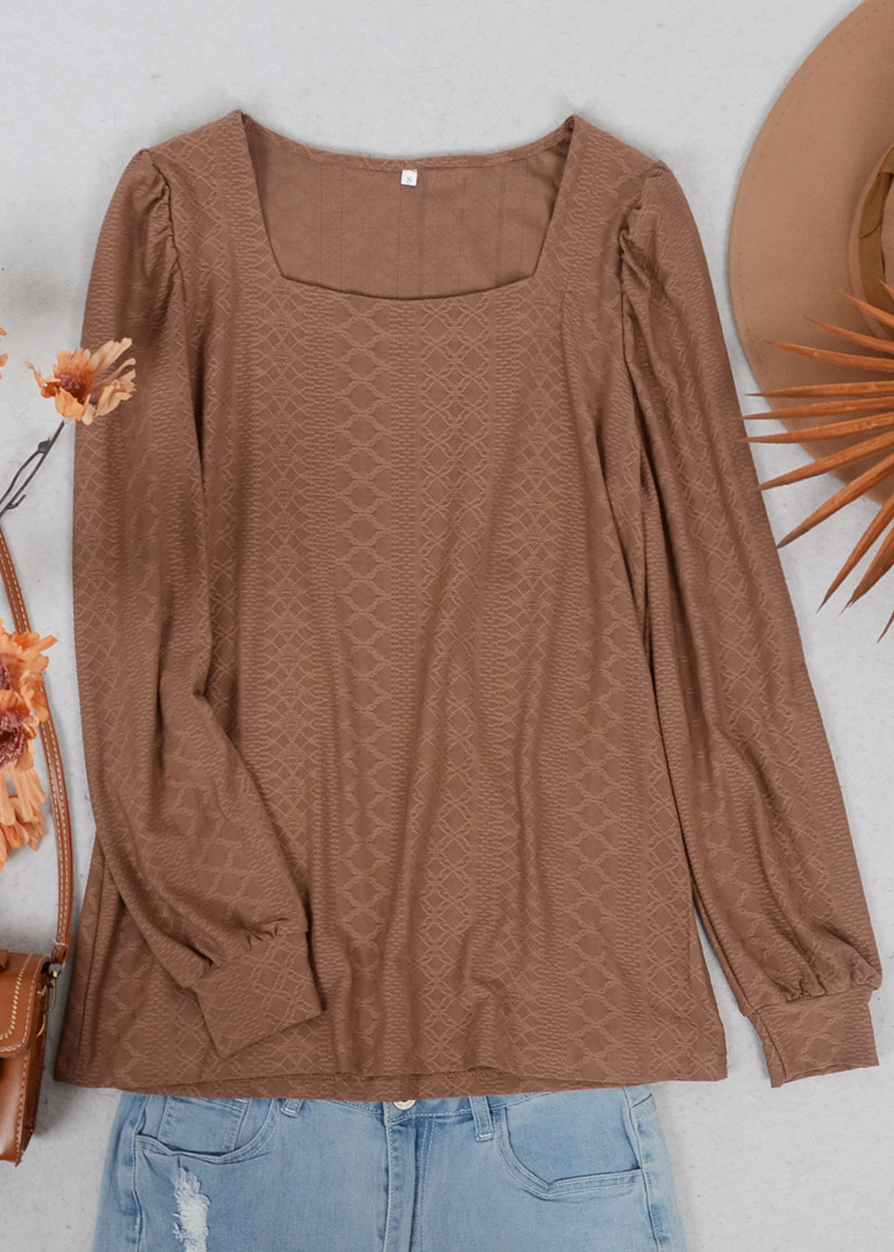 Square Neck Pleated Shoulder Blouse