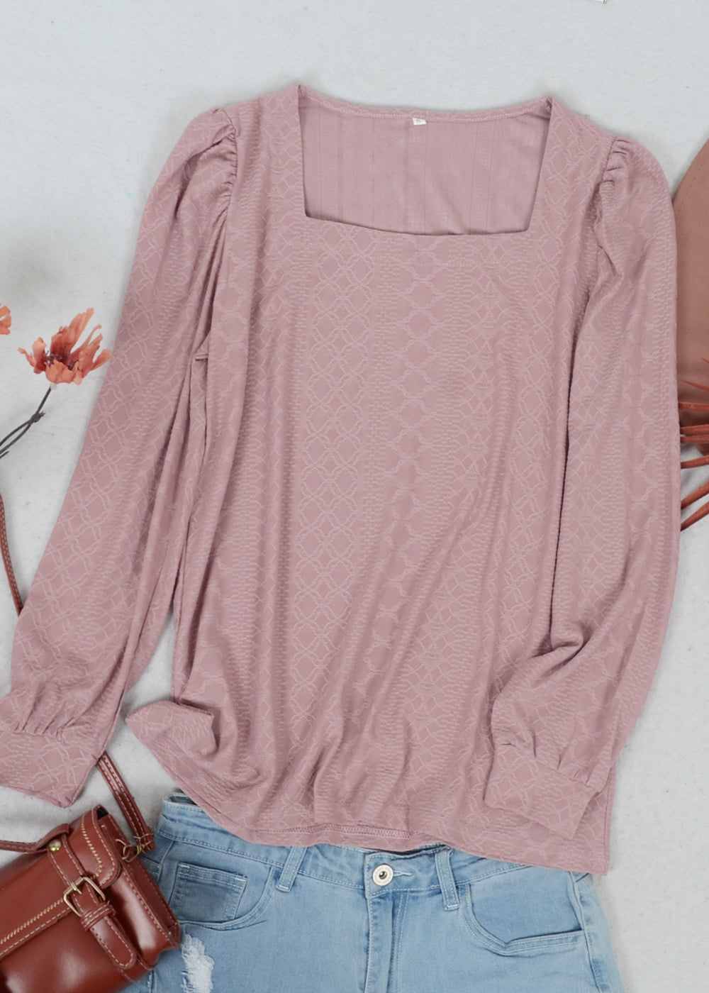 Square Neck Pleated Shoulder Blouse