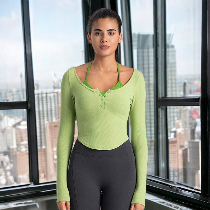 Top corto Henley de doble capa