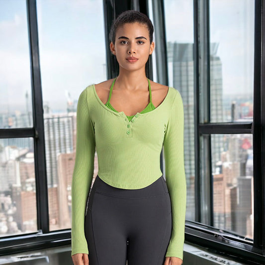 Top corto Henley de doble capa