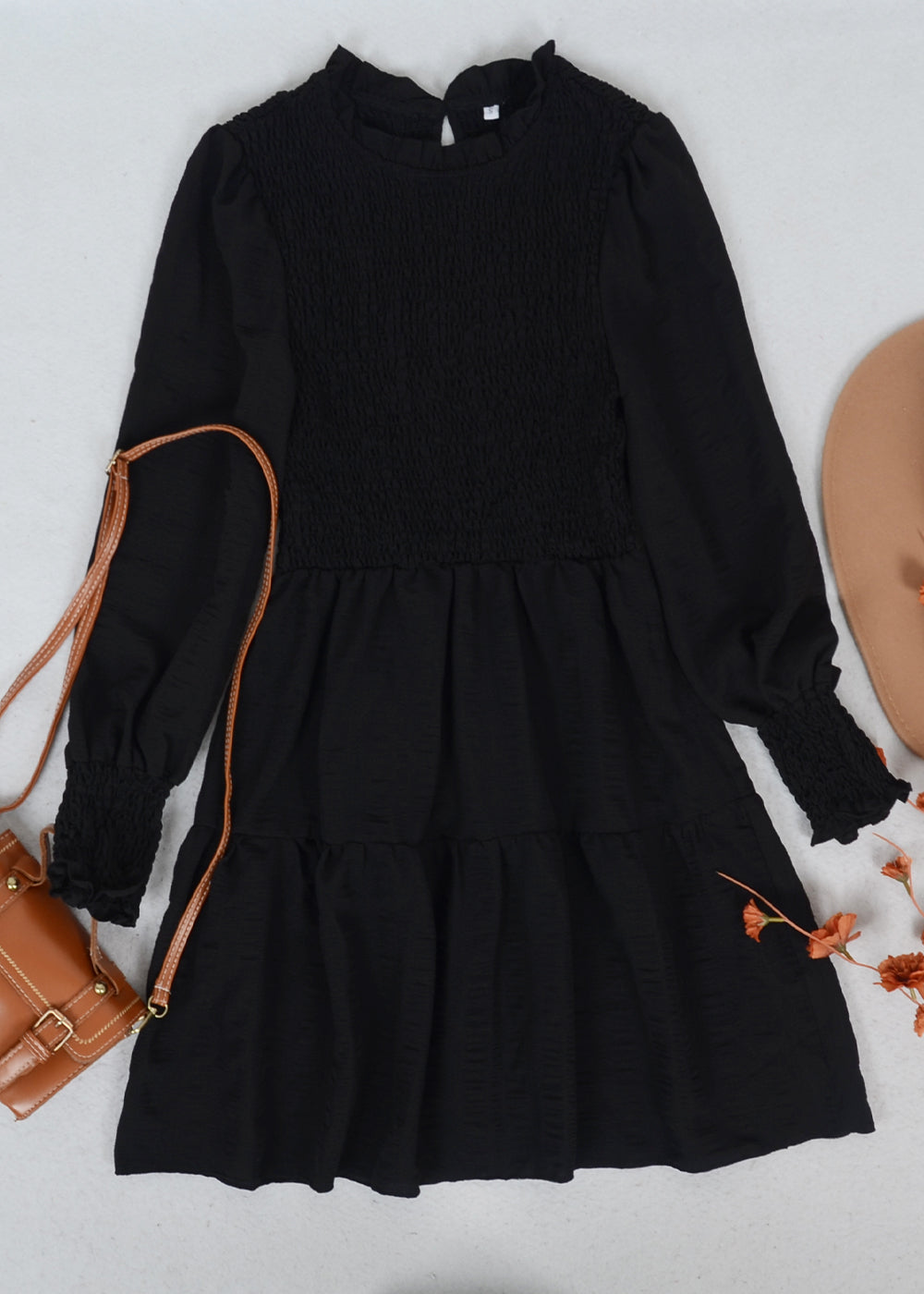 Jewel Neck Shirred Dress