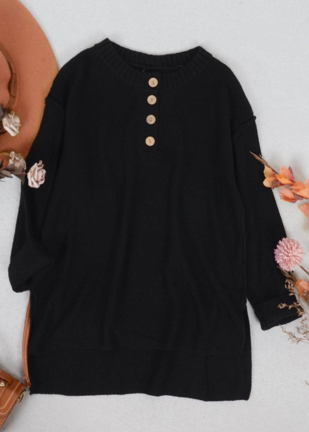 Soft Ribbed Knit Half Button Up Sweater