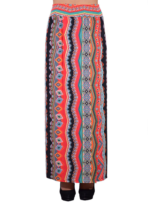 Anna-Kaci Edgy Bold Abstract Pattern High Side Slit Knit Long Maxi Skirt