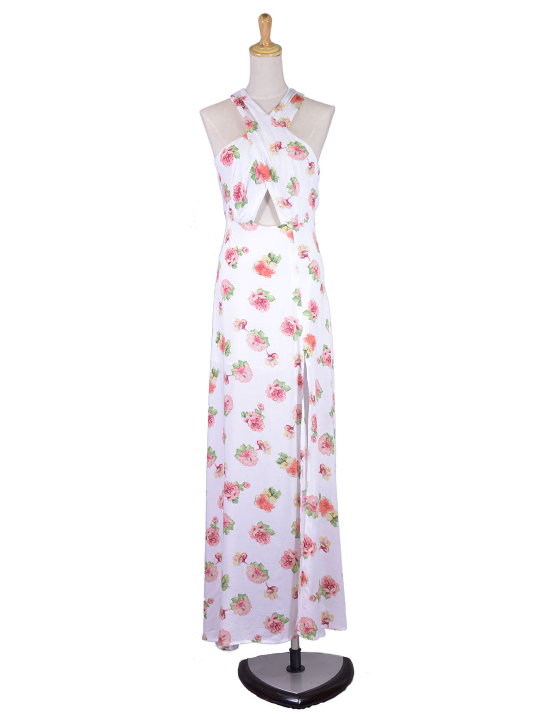 ReNamed Luscious Floral Print Criss Cross Neckline Cutout Chiffon Spring Maxi Dress