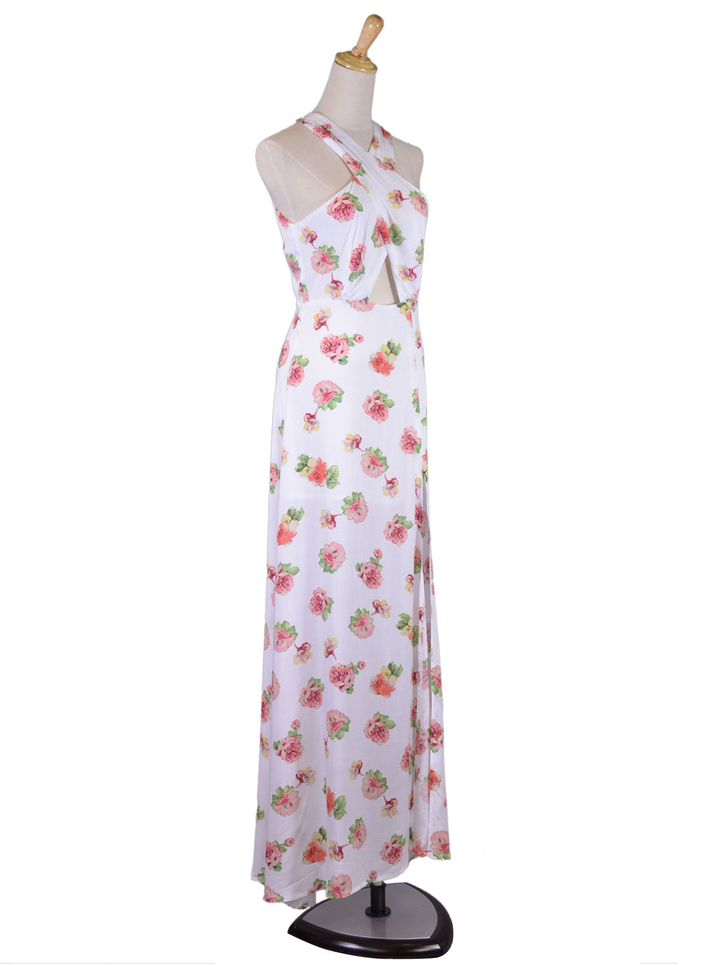 ReNamed Luscious Floral Print Criss Cross Neckline Cutout Chiffon Spring Maxi Dress