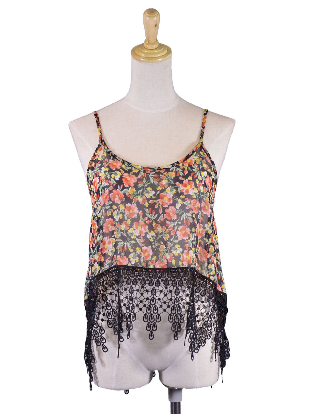 Audrey 3+1 Sweet Admire Garden Floral Chiffon Cropped Top Long Lace Trim