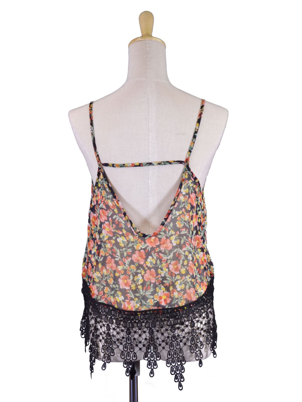Audrey 3+1 Sweet Admire Garden Floral Chiffon Cropped Top Long Lace Trim