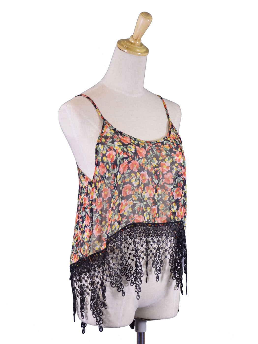 Audrey 3+1 Sweet Admire Garden Floral Chiffon Cropped Top Long Lace Trim