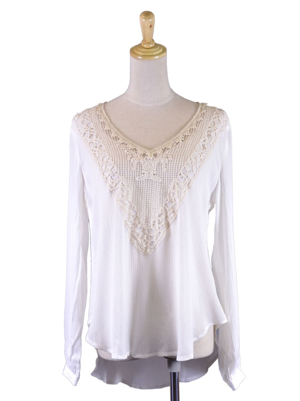 Lush Free Spirit Front Patch Detail Woven Long Sleeves Chiffon Boho Blouses Top